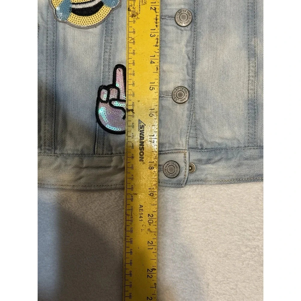 Gap Kids XL Emoji Patch Denim Jacket Light Wash Girl‎ 12-13Y Sequin Fun SPR18